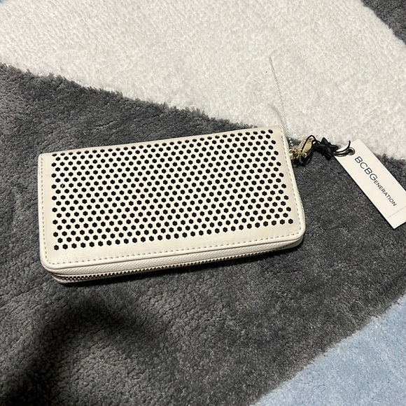 BCBGeneration Cream Perforated Zip Wallet